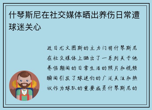 什琴斯尼在社交媒体晒出养伤日常遭球迷关心