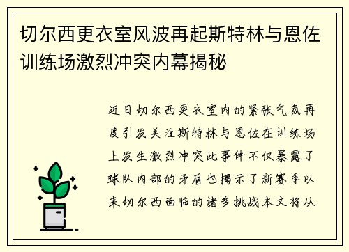 切尔西更衣室风波再起斯特林与恩佐训练场激烈冲突内幕揭秘